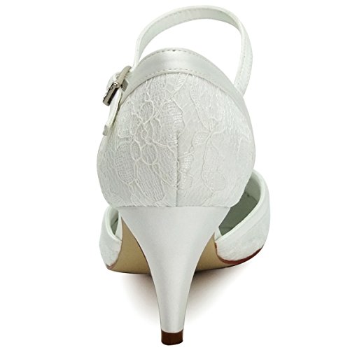 ElegantPark HC1508 Runde Zehen Schnalle Hoch Absatz Pumps Lace Tanzschuhe Damen Brautschuhe Ivory Gr.40 - 5