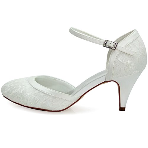 ElegantPark HC1508 Runde Zehen Schnalle Hoch Absatz Pumps Lace Tanzschuhe Damen Brautschuhe Ivory Gr.40 - 2