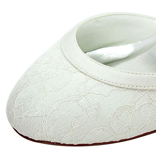 ElegantPark HC1508 Runde Zehen Schnalle Hoch Absatz Pumps Lace Tanzschuhe Damen Brautschuhe Ivory Gr.40 - 4