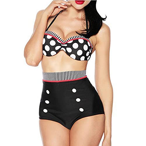 Booolavard® Vintage Push Up Bikini im Retro Rockabilly Style in schwarz/rot/weiß Größen S M L oder XL (S (34-36))