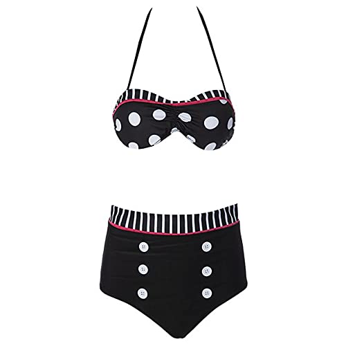 Booolavard® Vintage Push Up Bikini im Retro Rockabilly Style in schwarz/rot/weiß Größen S M L oder XL (S (34-36)) - 6