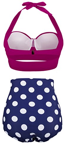 Angerella Damen Retro Stil Polka-Punkt mit hoher Taille Badeanzug Bikini Set(BKI032-R2-XL) - 3