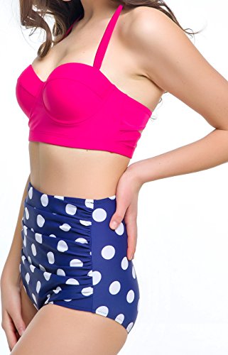 Angerella Damen Retro Stil Polka-Punkt mit hoher Taille Badeanzug Bikini Set(BKI032-R2-XL) - 4
