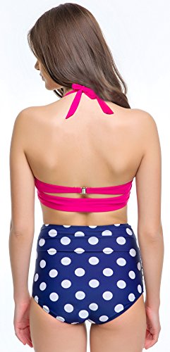 Angerella Damen Retro Stil Polka-Punkt mit hoher Taille Badeanzug Bikini Set(BKI032-R2-XL) - 6