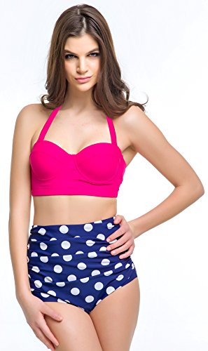 Angerella Damen Retro Stil Polka-Punkt mit hoher Taille Badeanzug Bikini Set(BKI032-R2-XL) - 7