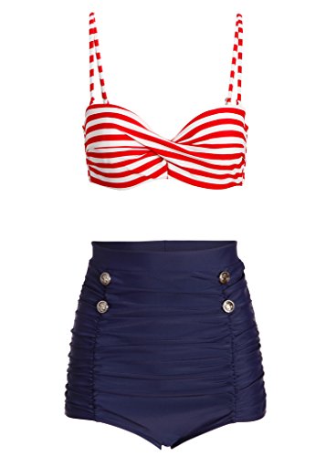 Maritimer Sailor Matrosen Retro Pin Up Vintage Damen Bikini mit hoher Taille (2-tlg. Set) – Gr. XXL