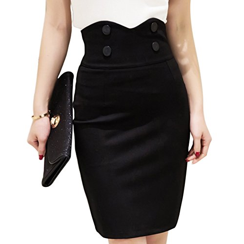 MIOIM® Damen Rock High Waist Lang Skirt Knöpfen A-linien Elastisch Geschnitten Schlauch Röcke Retro Cocktail Party Kleider