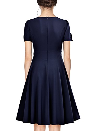 Miusol Damen Abendkleid kurzarm elegant Vintage Rockabilly Kleid Sommer Cocktailkleid Blau Gr.M - 