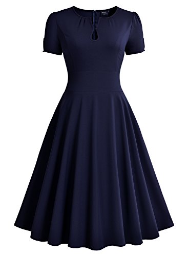 Miusol Damen Abendkleid kurzarm elegant Vintage Rockabilly Kleid Sommer Cocktailkleid Blau Gr.M - 