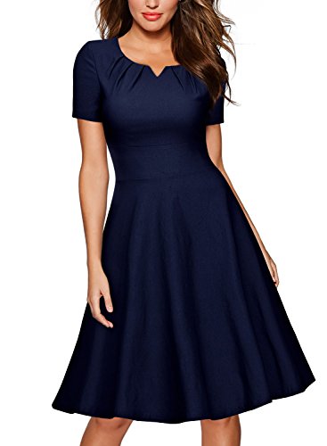 Miusol Vintage 50er Kleid Knielang Ballkleid Rockabilly Cocktail Abendkleid Dunkelblau Gr.XXL