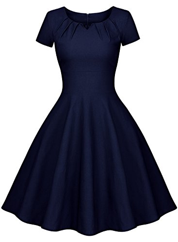 Miusol Vintage 50er Kleid Knielang Ballkleid Rockabilly Cocktail Abendkleid Dunkelblau Gr.XXL - 4