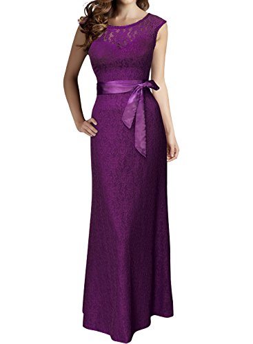 Miusol Damen Kleid aus Spitzen Rundhals Rueckenfrei Brautjungfer Cocktailkleid Fishtail Langes Abendkleid Lila-rot Groesse 3XL