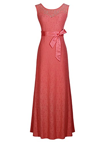 Miusol Damen Kleid aus Spitzen Rundhals Rueckenfrei Brautjungfer Cocktailkleid Fishtail Langes Abendkleid Lila-rot Groesse 3XL - 2