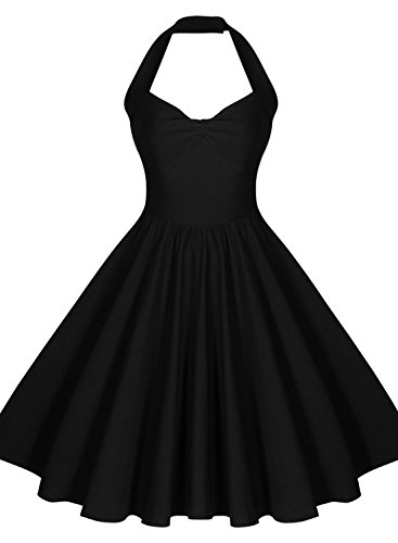 Miusol Neckholder Rockabilly Cocktailkleid 1950er Party Kleid Schwarz - 4