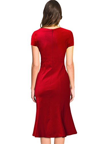 Miusol Damen Kurzarm Vintage Business Schleife Cocktailkleid Fishtail 1950er Jahre Kleid Rot Groesse 46/XXL - 