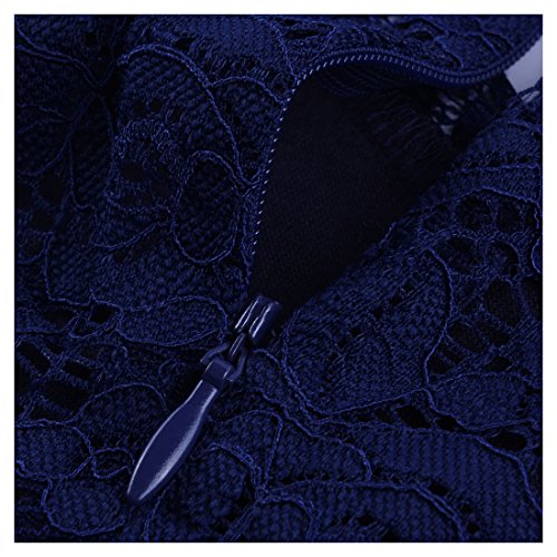 Miusol Damen Aermellos V-Ausschnitt Spitzenkleid Brautjungfer Cocktailkleid Chiffon Faltenrock Langes Kleid Dunkelblau Groesse 44/46/XL - 7