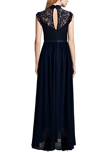 Miusol Spitzen Abendkleid Brautjungfer Cocktailkleid Chiffon Faltenrock Langes Kleid Dunkelblau Gr.L - 2