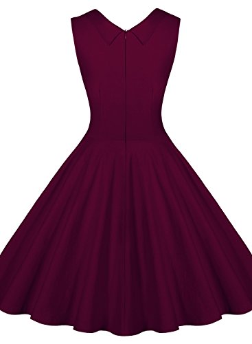 Miusol Damen Aermellos Sommerkleid 1950er Retro Cocktailkleid Petticoat Faltenrock Kleid Weinrot Groesse XXL - 