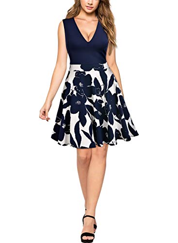MIUSOL Kleid V-Vusschnitt Armellos Blume Patterned Mini Casual Kleid Navy Blau Gr.XL - 4