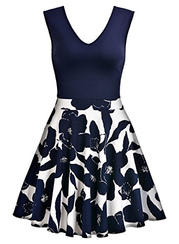 MIUSOL Kleid V-Vusschnitt Armellos Blume Patterned Mini Casual Kleid Navy Blau Gr.XL - 5