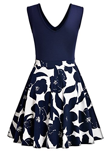MIUSOL Kleid V-Vusschnitt Armellos Blume Patterned Mini Casual Kleid Navy Blau Gr.XL - 6