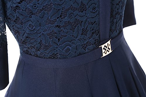 Gigileer Elegant Damen Kleider Spitzenkleid Cocktailkleid Winter Knielanges 3/4 Arm festlich hochzeit Marineblau L - 