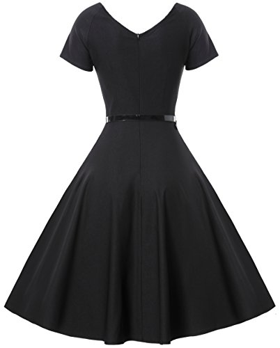 Gigileer Damen Vintage V-Ausschnitt Schwingen Rockabilly Ballkleid Kleider Cocktailkleid Schwarz XL - 2