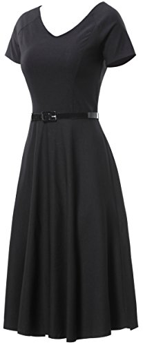 Gigileer Damen Vintage V-Ausschnitt Schwingen Rockabilly Ballkleid Kleider Cocktailkleid Schwarz XL - 3