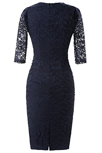 Gigileer Elegant Spitze Damen Kleider V-Neck Wickelkleid Cocktailkleid Party festlich hochzeit Navy M - 