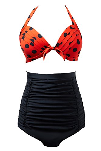 Gigileer Frauen Badeanzug Bademode Plus Size Bikini Sets Rockabilly- Hohe Taillen -bauchweg schwarz XXL