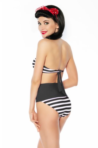 jowiha Vintage Retro 50’s Bandeau Bikini Schwarz Weiß oder Blau Rot Weiß Cup B Größe S-XL (Schwarz Weiß, XL) - 2