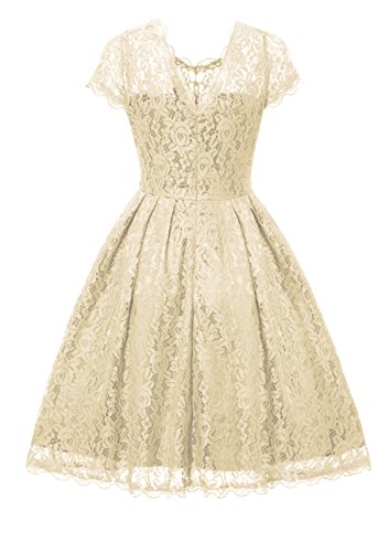 Gigileer Spitzenkleid Cocktailkleid Knielanges Vintage 50er Jahr Party Creme - 2