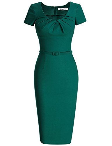 MUXXN 1950er Jahre Retro Kleid Rundhals Kurzarm Abend Bleistiftkleid