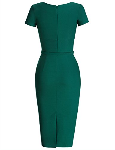 MUXXN Damen 1950's Retro Rundhals Kurzarm Abend Bleistift kleid Vintage Kleider Partikleid Business Kleid(M, Deep Green) -