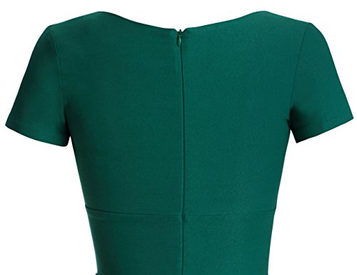 MUXXN Damen 1950's Retro Rundhals Kurzarm Abend Bleistift kleid Vintage Kleider Partikleid Business Kleid(M, Deep Green) -