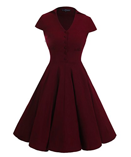 Gigileer 1950's Rockabilly Kleid Swingkleid Cocktailkleid Kurzarm Knielang