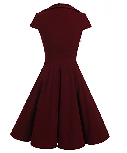 Gigileer 1950's Rockabilly Damen Kleider Swingkleid Cocktail Kurzarm Knielang festlich Party Burgundy XXL -