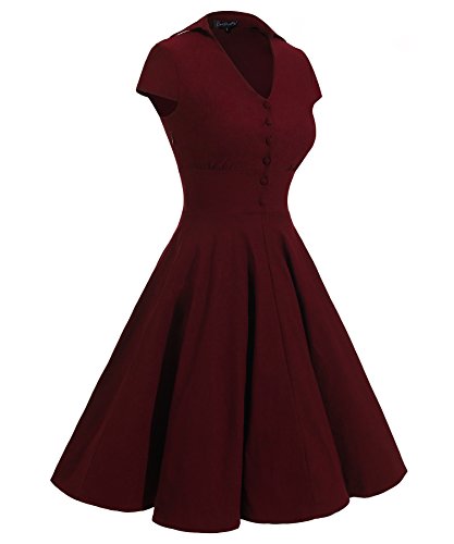 Gigileer 1950’s Rockabilly Kleid Swingkleid Cocktailkleid Kurzarm Knielang - 3