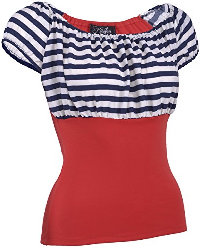 Küstenluder NEELY Sailor Striped 50s Streifen AHOY Retro BLUSE Shirt Rockabilly - 