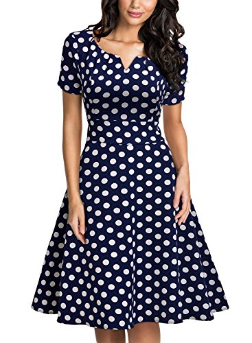 MIUSOL 50er Jahre Kleid Vintage Polka Dots Ballkleid Rockabilly Cocktail Abendkleid Blau