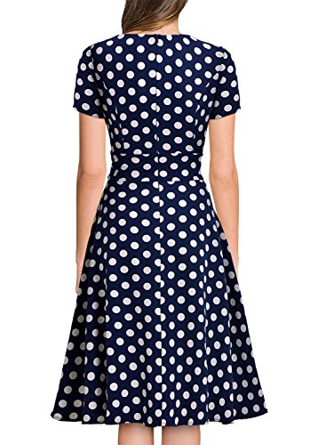 MIUSOL Damen Vintage 50er Kleid Polka Dots Ballkleid Rockabilly Cocktail Abendkleid Blau Gr.S -