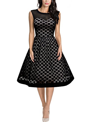 Miusol Knielang Abendkleid Retro 50er Rockabilly kleid Cocktail Ballkleid Schwarz