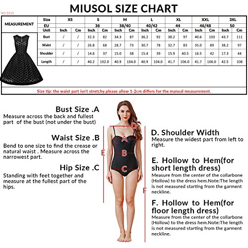 Miusol Knielang Abendkleid Retro 50er Rockabilly kleid Cocktail Ballkleid Schwarz - 3