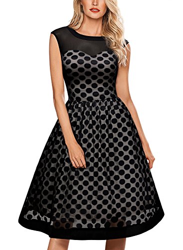 Miusol Knielang Abendkleid Retro 50er Rockabilly kleid Cocktail Ballkleid Schwarz - 5
