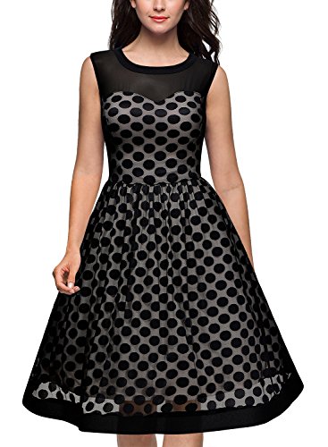 Miusol Knielang Abendkleid Retro 50er Rockabilly kleid Cocktail Ballkleid Schwarz - 5