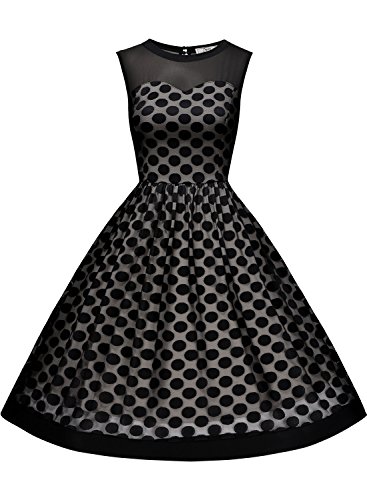 Miusol Knielang Abendkleid Retro 50er Rockabilly kleid Cocktail Ballkleid Schwarz - 4