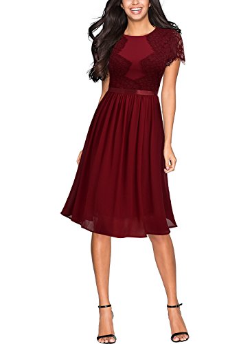 Miusol Abendkleid Sommer Chiffon festlich Kleid Cocktailkleid Vinatge kleider Rot
