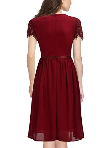 Miusol Damen Abendkleid Sommer Chiffon festlich Kleid Cocktailkleid Vinatge kleider Rot Gr.S -