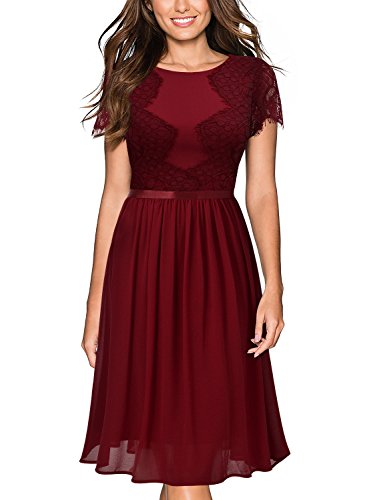 Miusol Abendkleid Sommer Chiffon festlich Kleid Cocktailkleid Vinatge kleider Rot - 2