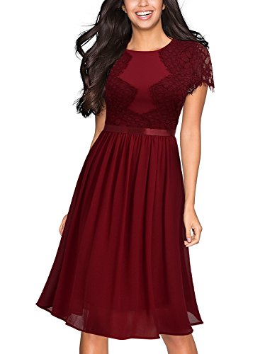 Miusol Abendkleid Sommer Chiffon festlich Kleid Cocktailkleid Vinatge kleider Rot - 3